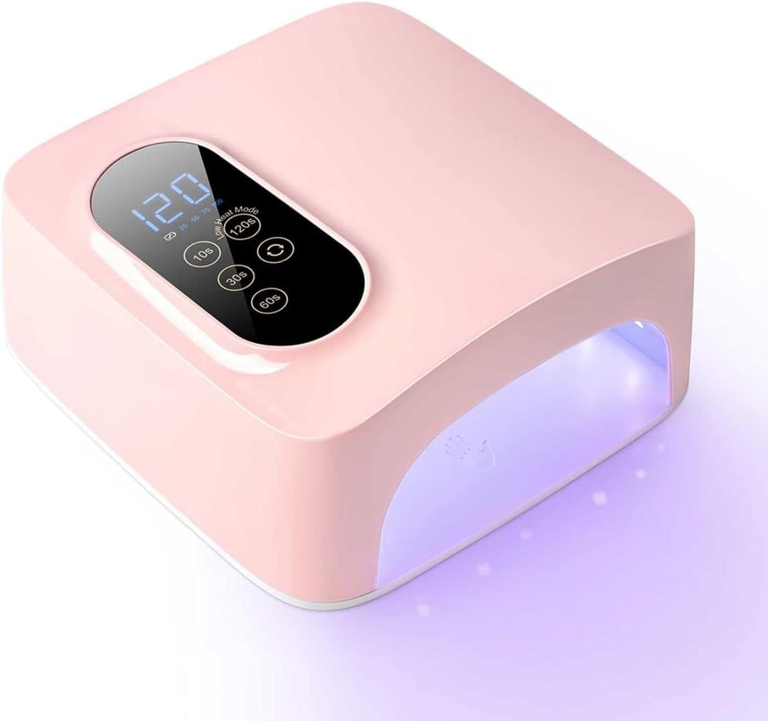 72W Cordless LED Nail Lamp, Rechargeable UV Nail Dryer for Gel Polish, Portable Manicure Light with 4 Timers, LCD Display, 36 LED Beads (Pink)