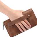 GAEKEAO Wallet for Women Clutch RFID Blocking Wristlet Leather Purse Large Capacity Credit Card Holder with Grip Hand Strap