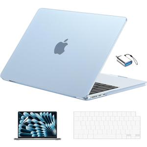 EooCoo Compatible with MacBook Air 13 inch Case M5 2026-2022 M4 M3 M2 Model A3449 A3240 A3113 A2681, Mac Air 13.6 inch Hard Shell & Keyboard Cover & Screen Film & Type-C, Frost Sky Blue