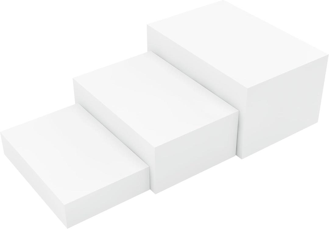 3 Pack White Buffet Food Risers, Step 12 1110 Large Size Acrylic Cube Box Display for Dessert Table Display Set Food Drink Collectibles Jewelry Figures, Display Stands for Retail Vendor Events,5 Side, Rectangle