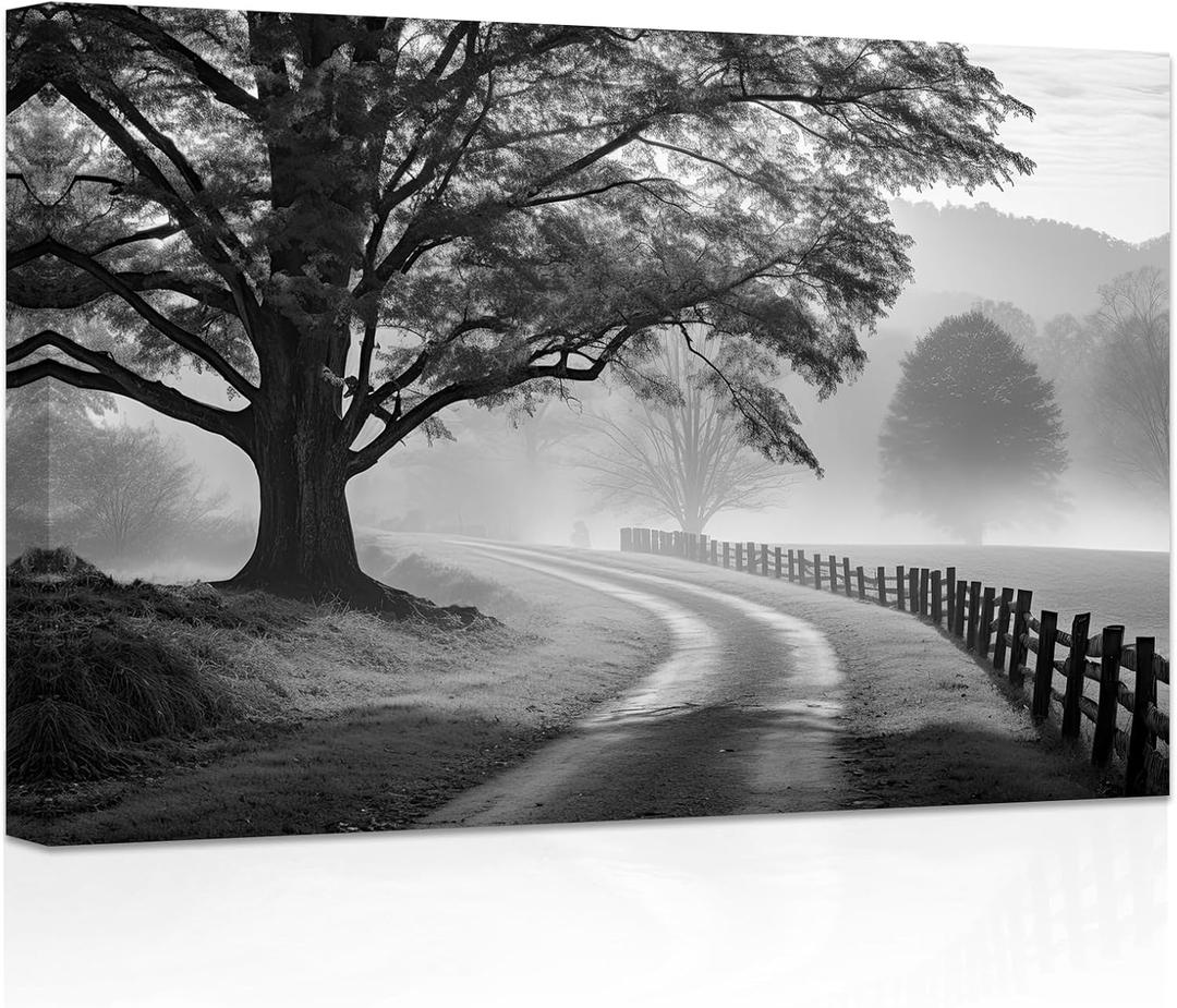 ZXHYWYM Black and White Wall Art Forest Big Tree Painting Nature Landscape Canvas Prints Modern Artwork for Living Room Office Bedroom Framed(3, (24.00" x 36.00"))