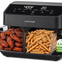 NutriChef 8.5 Quart Family Size Double Glass Basket Air Fryer | 8-in-1 Preset Dual Cook Modes | Glass Fry Bowls for Best Cooking | Cook Steak, Fries & More | Adjustable Temperature & Timer | Black