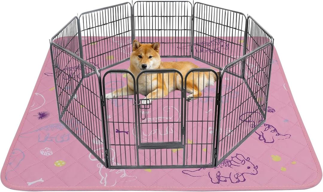 IEUUMLER Washable Pee Pads for Dogs, 1 Pack Non-Slip & Waterproof Pack Whelping Pad, Reusable Washable Puppy Potty Training Pad with Fast Absorbent for Playpen EU007 (Pink Dinosaur, 63"X63"-1pcs)