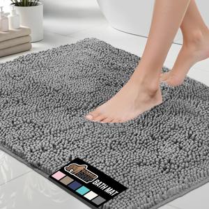 GORILLA GRIP Bath Rug Mat, Thick Soft Absorbent Chenille, Quick Dry Microfiber Mats, Rubber Backing Washable Shower Floor Rugs, US Designed Bathroom Bathmat Home Decor Accessories, 24x17, Grey