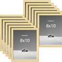 8x10 Picture Frame, Display 8x10 Photo Frames - High Definition Plexiglass - Vertical and Horizontal Display - Wall Hanging or Table Top Frame - Gold, 12 Pack