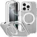 Magnetic Case for iPhone 16 Pro Max Case with Stand & 2x Screen Protector [Compatible with MagSafe] Military Grade Drop Protection Phone Cover with Ring Kickstand for Women Men, Silver Suitcase