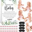 RoundFunny 33 Pcs Baby Shower Diaper Changing Game Supplies Including Dolls Blindfold Diapers Wooden Sign for Changing Race Gender Reveal Party Favors(Greenery)