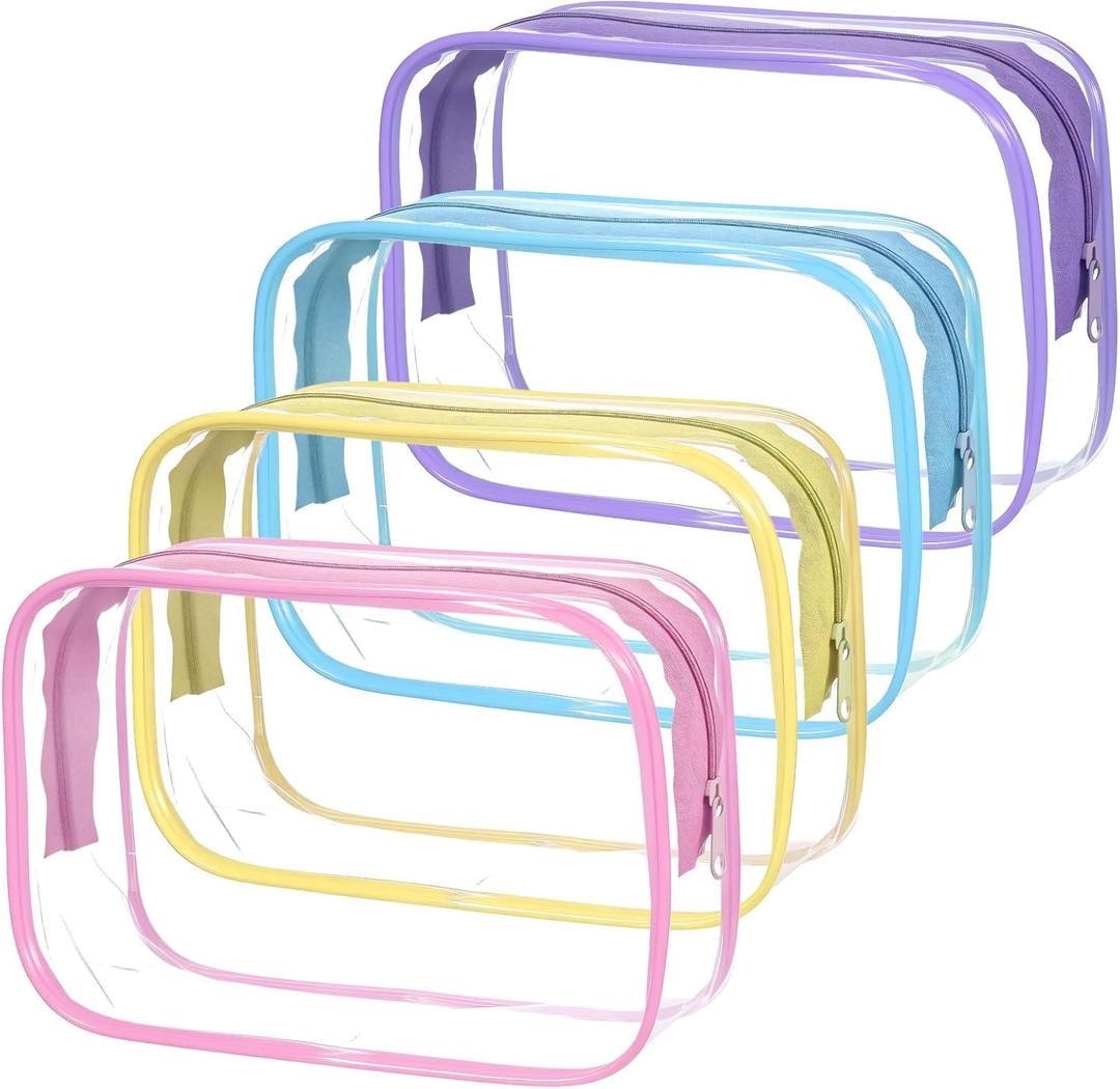4 Pcs Clear Cosmetic Bags, 4 Colors TSA-Friendly Design Makeup Bag Clear, Versatile TSA Approved Quart Size Bag for Travel Toiletries and Organization(20 × 13 × 6 cm)
