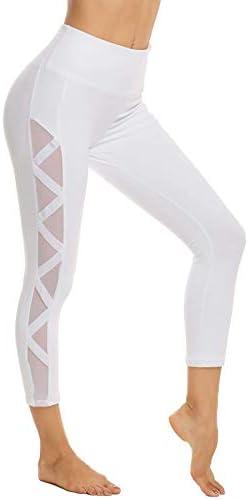 romansong High Waisted Workout Compression Capri Leggings for Women Petite Skinny Mesh Gym Legings with Pockets(White, XS)