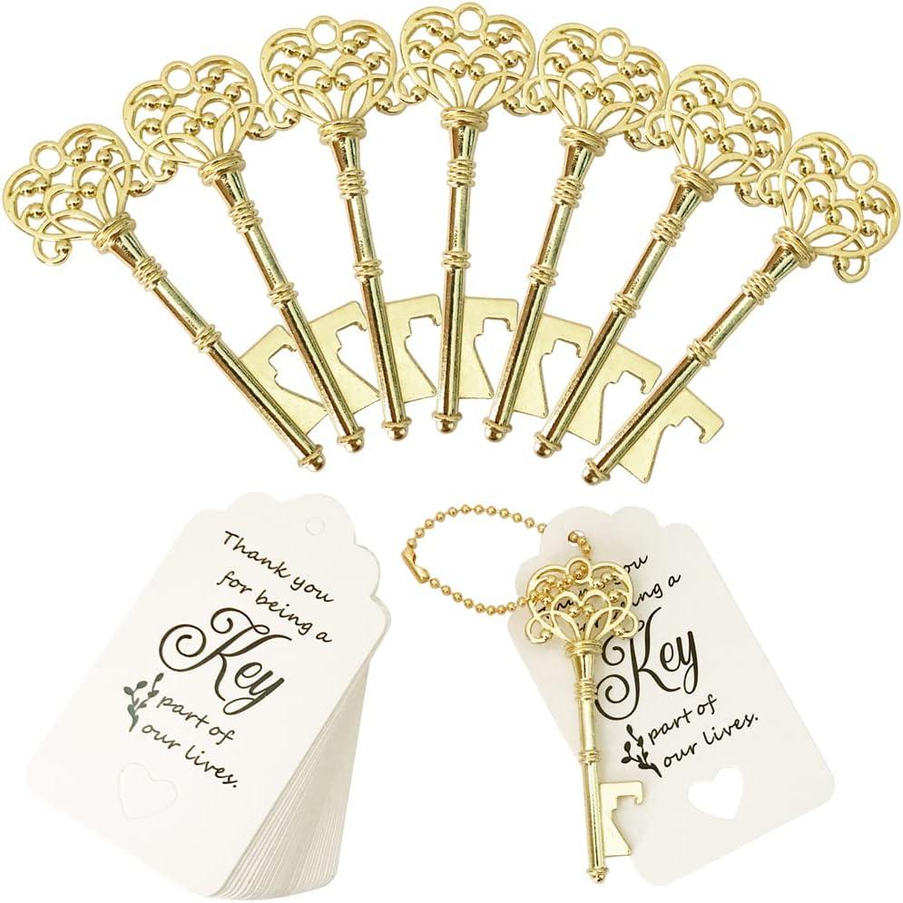 WODEGIFT 60 PCS Key Bottle Openers,Vintage Skeleton Key Bottle Opener,Wedding Favors Bottle Opener with Escort Card Tag and Key Chains,Wedding Party Favor Souvenir Gift(Gold