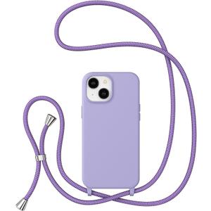 ZTOFERA Crossbody Strap Case Compatible with iPhone 14 Plus/15 Plus 6.7 inch, Lanyard Strap with Adjustable Neck Shoulder,Liquid Silicone Soft Shockproof Protective Phone Cover-Purple
