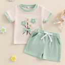Toddler Baby Girls Summer Outfits Cute Daisy Ruffle Ribbed Short Sleeve T-Shirts Tops Floral Shorts 2Pcs Sets (White) 6-12M