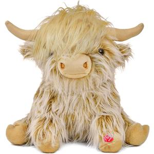 Highland Cow Stuffed Animal with Mooing Sound, 9 inch Ginger Colored, Farm Toy for Boys Girls Gift Decoration