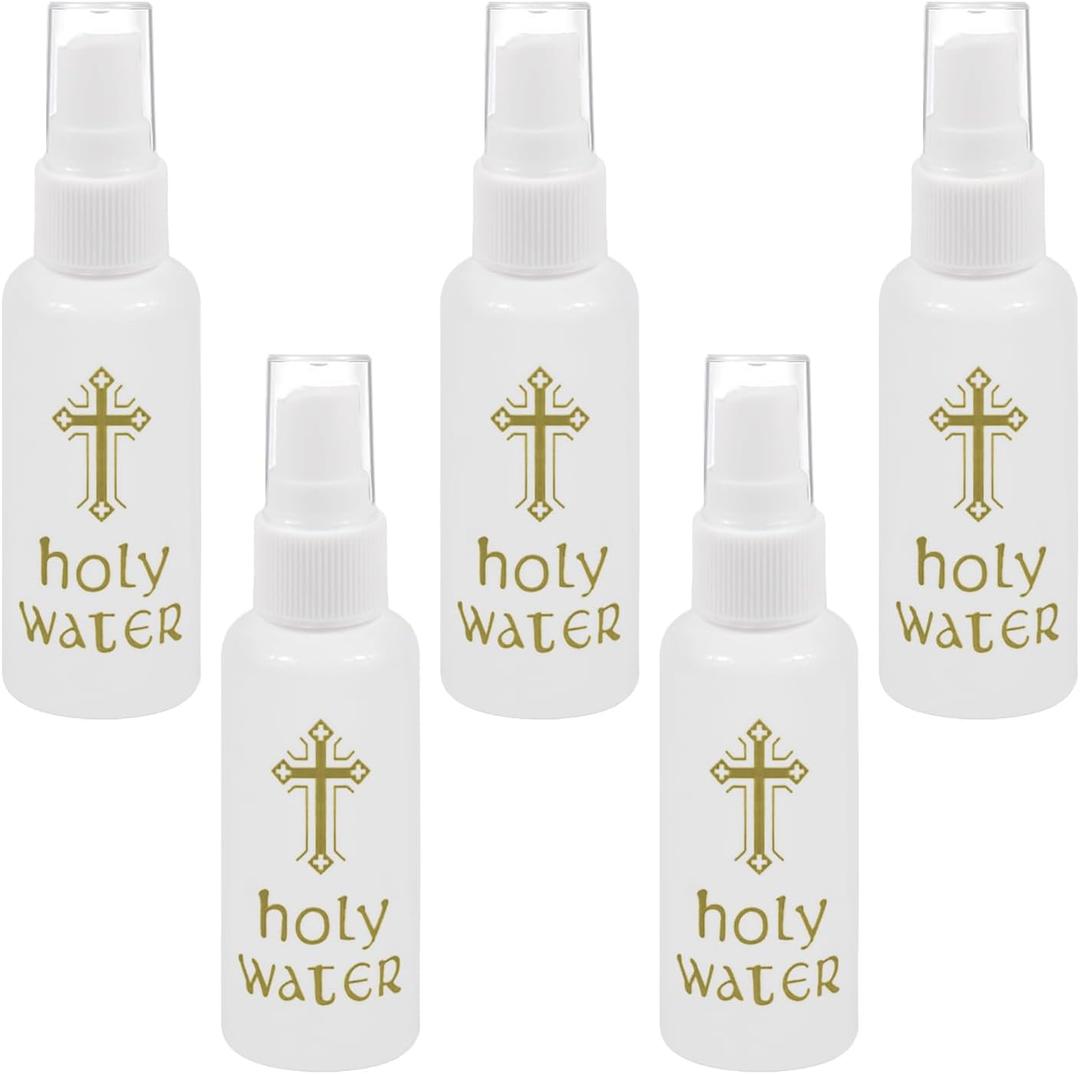 5Pcs Holy Water Bottles Small Spray Bottle Holy Water Empty Containers 2zo/60ml Holy Water Plastic Bottle for Christmas Halloween Thanksgiving Baptism Party Church (5Pack)