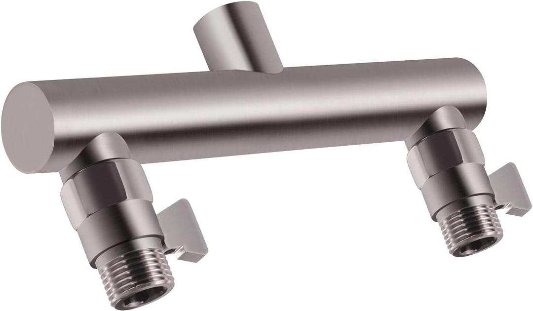 Shower Head Manifold with Double Outlet and Shut Off Valves for Dual Sprayer Showering System,Can Connect Two Showerheads,Brushed Nickel,STN02