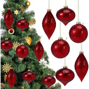 Vercraft 6 Pcs Burgundy Glass Christmas Ornaments, Mercury Vintage Christmas Ball Ornaments Red Rustic Hanging Hand Blown Glass Balls for Home Xmas Tree Birthday Party Holiday Wedding Decor, 2.36 Inch