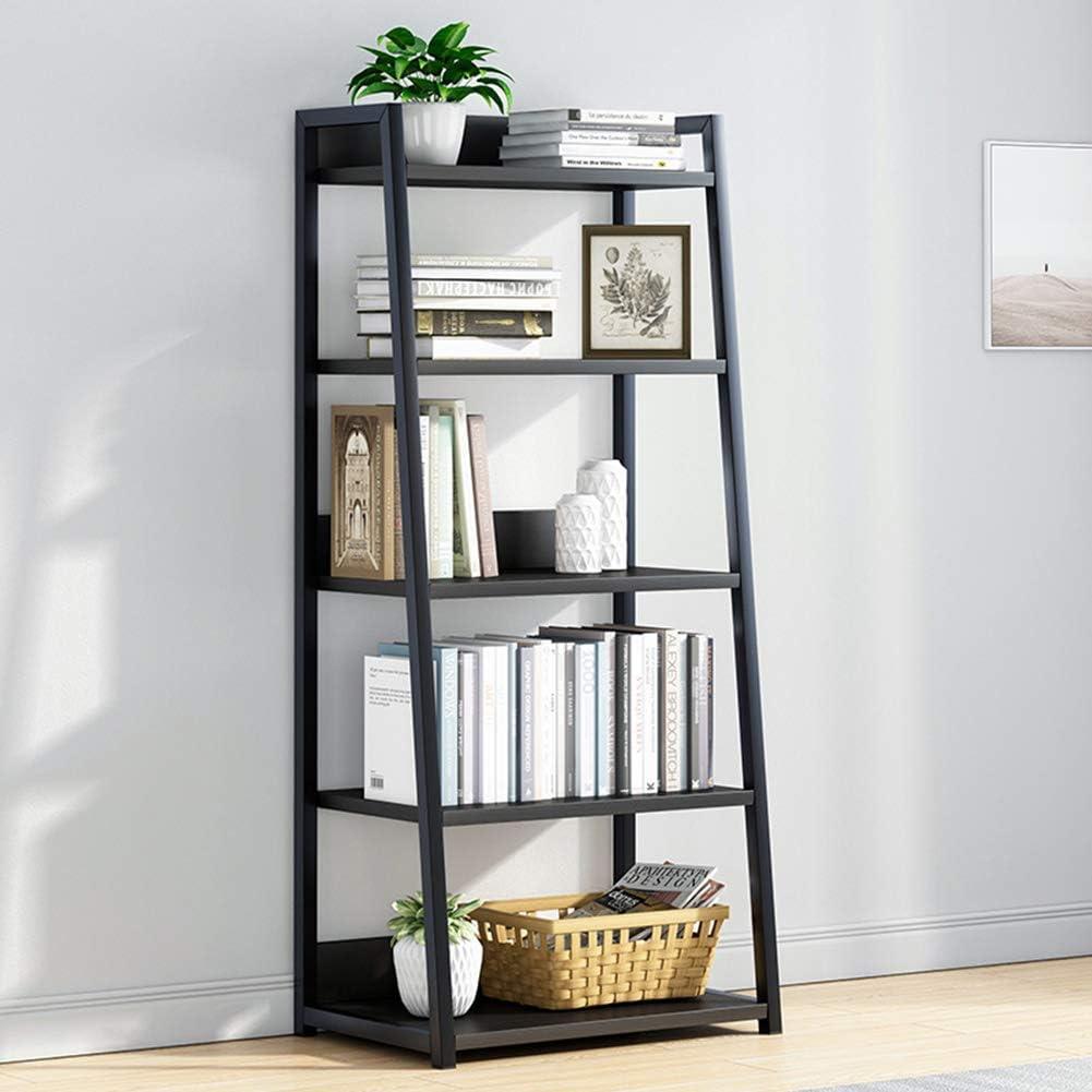 IOTXY 5 Tier Open Bookshelf - Steel and Wood Display Stand, 50CM Width Floor-Standing Bookcase, Black