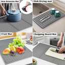 Silicone Dish Drying Mat for Kitchen Counter, Collapsible Trifold Large Dish Drainer Mat, Drying Mat with Hook, 24x16In Non-Slip Silicone Sink Mat, Easy to Clean (Gray)