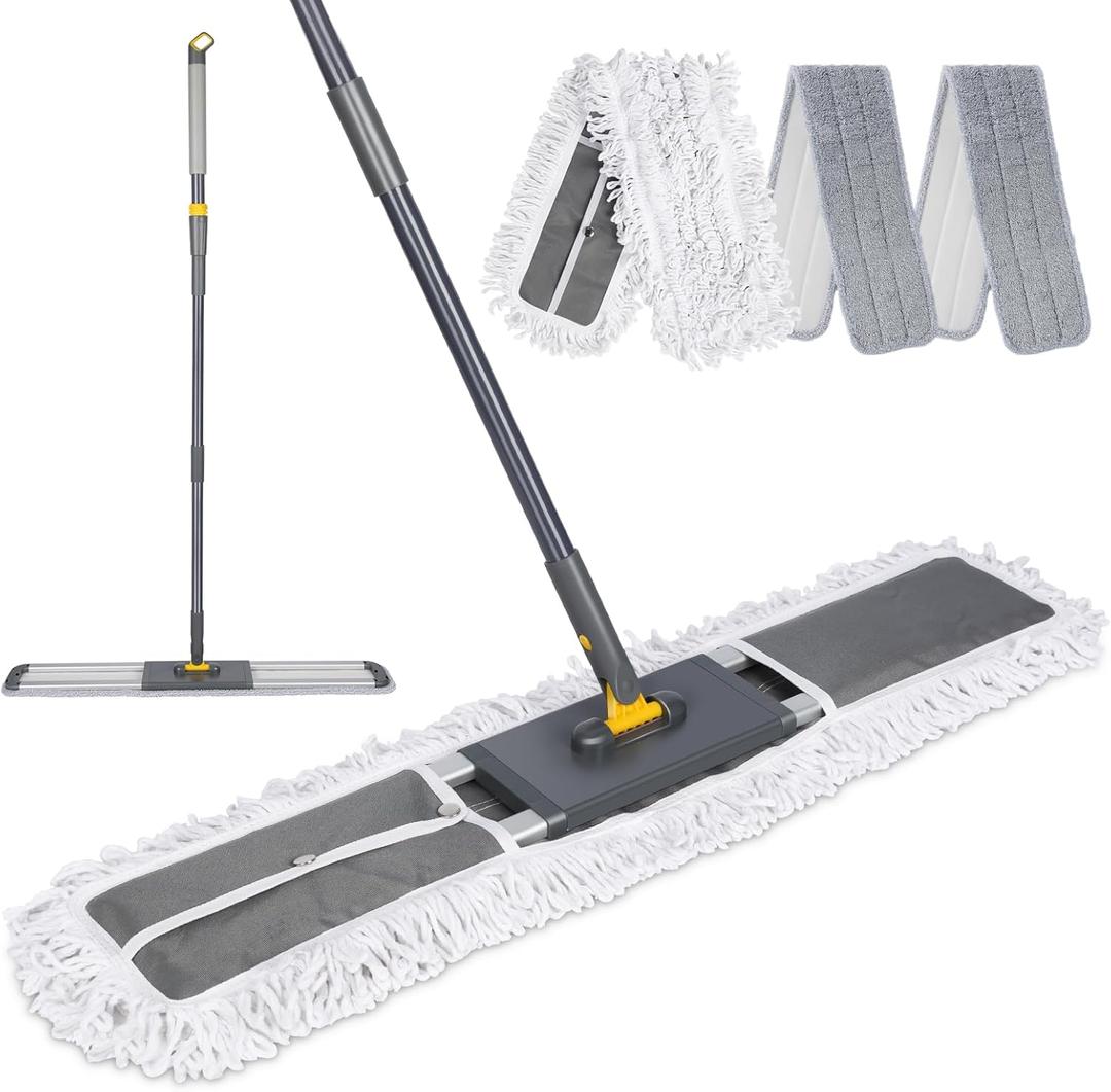 Masthome 60" Adjustable Commercial Dust Mop | Heavy Duty Industrial Floor Mop with 1 Cotton & 2 Microfiber Pads | for Hardwood, Tile, Marble & Vinyl Floors Cleaning