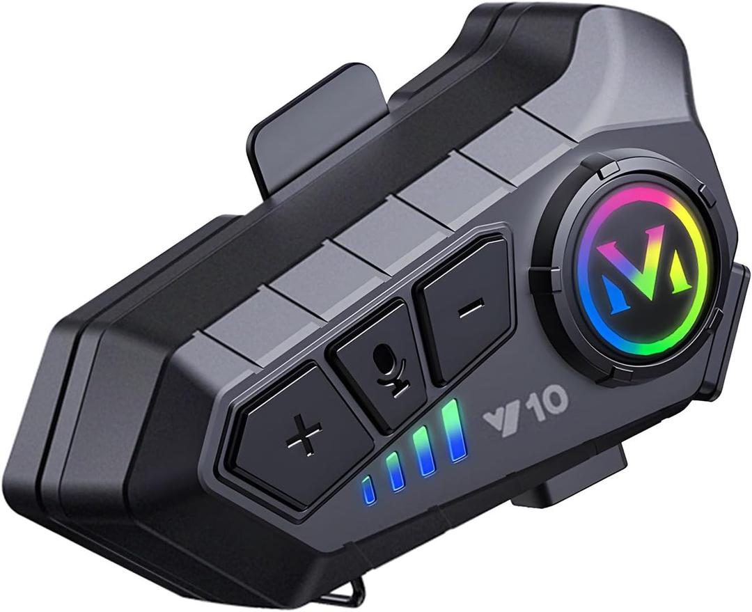 Y10 Motorcycle Helmet Bluetooth Headset, Bluetooth 5.3 Headphone, Smart Noise Reduction, HiFi Level Sound Quality, IPX6 Waterproof, 2 Different Types of Mic, Compatible with All Helmets