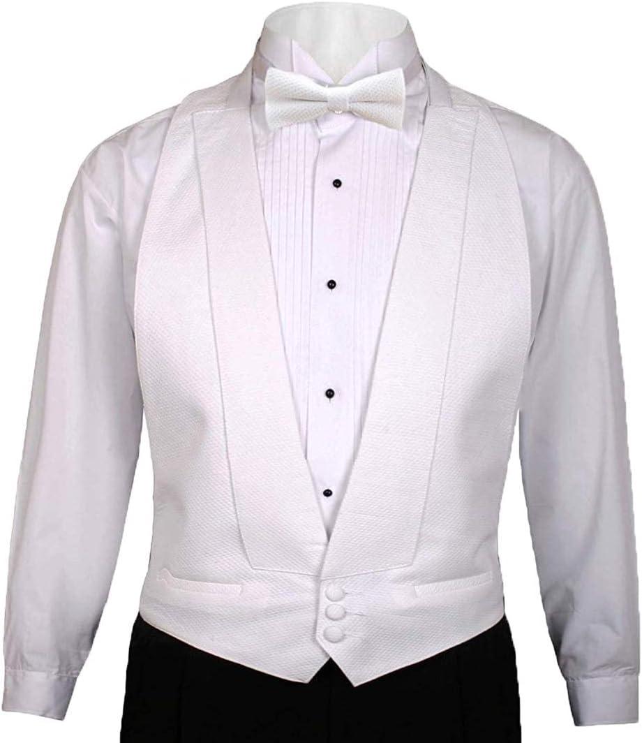 White Cotton Pique Tuxedo Openback(backless) Vest, with White Pique BowTie ((37-50) White)