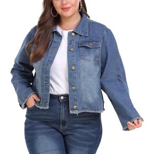 Anienaya Jean Jacket Women’s Frayed Washed Button Up Cropped Denim Jacket w 2 Side Pockets Size M