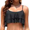Tempt Me Ruffled Bikini Top Flounce Swimsuit for Women Bathing Suit Top Only (20 Plus, 1 Black)