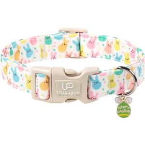Easter Day Dog Collar, UP URARA PUP Easter Bunny Adjustable Pet Collar with Quick Release, Colorful Rabbits Dog Collars for Large Dogs