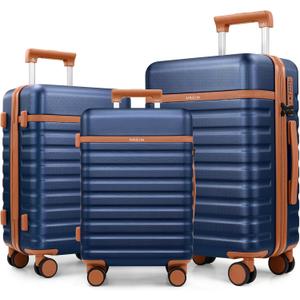 Luggage Sets 3 Piece, PC Hardside Carry on Suitcase Set, Suitcase Set with Spinner Wheel TSA Lock for Women Men (Blue, 3 piece set(20/24/28in))