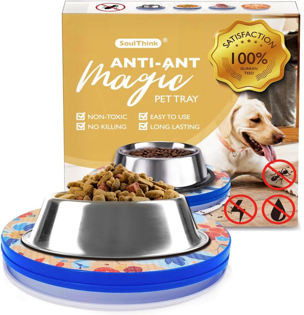 SoulThink Ant Proof Cat Dog Bowl Tray - SoulThink x Simone Miller Collaboration Pet Food Dish Indoor No Chemical No Water Needed Different from Traditional Ant Trap (Orchid Flower)