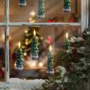 Yeelida Flameless Wax 0.78" x5" Flickering Short Green Tree Shaped Taper Candles with Remote and Timer, LED Window Battery Operated Pack of 6 Candlesticks for Festive Decorations