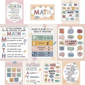 3 x Sinload 10 Pcs Math Posters Inspirational Classroom Decorations