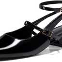Coutgo Womens Mary Jane Chunky Low Heels Closed Square Toe Ankle Strap Pumps Wedding Party Dress Shoes (Black), Size: 9
