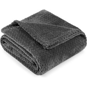 PAVILIA Soft Fleece Dark Grey Throw Blanket for Couch, Lightweight Plush Warm Blankets for Bed, Fuzzy Cozy Flannel Blanket Throw for Sofa, Travel, Jacquard Pattern, Charcoal Gray, Twin, 60x80 inch