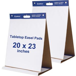Comix Sticky Portable Tabletop Easel Pads, 20 x 23 Inches Flip Chart Paper for Teachers, Large Self Stick Easel Paper for Office School Supplies, 20 Sheets/Pad, 2 Pads/Pack