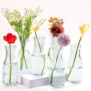 6 Pcs Milk Bottle Flower Vases 8" Milk Glass Vase Clear Vintage Bottles Small Bud Floral Vase Centerpiece for Centerpieces, Home, Office, Dinning Table, Wedding Reception