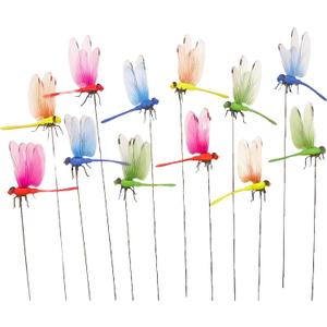 2 x 12 Pieces Dragonfly Garden Decor 3D Dragonfly Garden Stakes 4Colors Ideal for Garden Decorations and House Warmings CHOUYUHE
