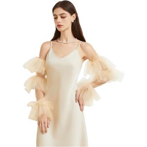 Huralona Women Long Puff Gloves Opera Velvet/Satin/Tulle Gloves Elbow Oversized Satin Ruffled Banquet Wedding Dance Party (Standard, Champagne)