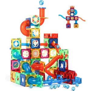 MAGBLOCK 176pcs Magnetic Tiles Marble Run Set with Ball Run Race Track for Ages 8+, Magnetic Building Blocks Magnet Game, Stem Educational Gifts Kids Toys for Girls & Boys Promoting Focus