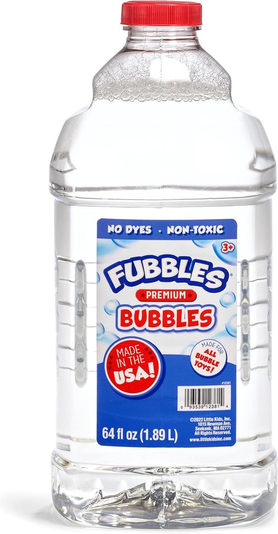Little Kids Bubbles by Fubbles| Made in The USA |64oz Non Toxic Bubble Solution |Bubble Refill for Bubble Machines and Toys, Clear, 12381