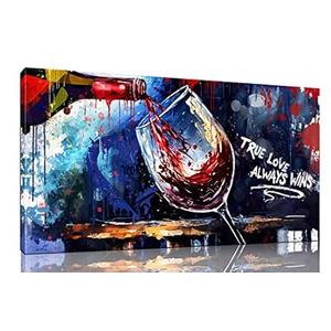 JKWALL77 Graffiti Wall-Art - Red Wine Decor For Kitchen - Canvas Art Wall Decor For Living Room Ready To Hang Size 40" x 20"