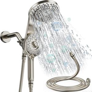 Dual Shower Heads with Handheld Spray Combo, High Pressure 2 in 1 Rainfall Shower Heads with 9 Spray Modes, Magnetic Double Showerhead, Brushed Nickel