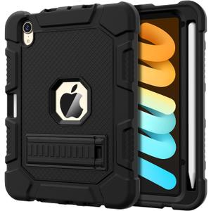 Case for iPad Mini 7 A17 Pro 2024 / iPad Mini 6 2021 8.3 Inch, Heavy Duty Shockproof Rugged Protective Case for iPad Mini 7th/6th Generation 8.3", Black