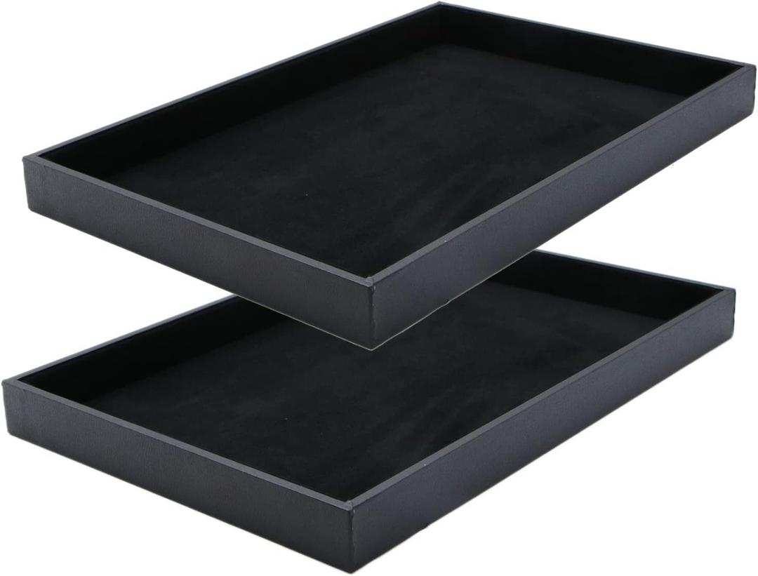 Black Velvet Stackable Jewelry Tray Showcase Display Stackable Necklace Bracelet Ring Showcase Display Empty Plate (2 Pack)