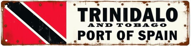 Trinidad Port of Spain Tin Sign - 16x4 Inches Vintage Travel Decor for Wall, Ideal for Bedroom, Office, Living Room | indie room decor, street signs for bedroom, vintage decor for home
