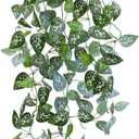 LOYWREE 39-in Long Fake Hanging Plant with Pot Faux Pothos Artificial Potted Plants Small Faux Ivy Vine Plant for Indoor Outdoor Aesthetic Office Living Room Shelf Decor (Black Pot) (1Pack)