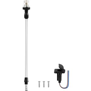 Obcursco Boat Stern Lights, Telescoping Pole 27"-48" LED Anchor Light with Base, 12V Adjustable 3NM 360 Navigation Lighting for Pontoon, Yacht, Bass, and Fishing Boats (27"-48", Silver)