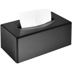 Y-in Hand Tissue Box Cover, Rectangular Facial Tissue Holder with Bottom, Decorative Storage Organizer Box for Bathroom Vanity, Countertops, Dressers, Night Stand, Parlors and Offices - Black
