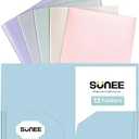 SUNEE 2 Pocket Folders (12 Pack, Pastel Colors) Heavy-Duty Plastic Folders with Pockets, Fit 8.5x11 Letter Size Paper, 2-Pocket File Folders for Kids, Home, School, Office