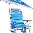 LEMBERI Backpack Beach Chair with Umbrella for Adults,1/2 Pack Folding Heavy Duty Camping Chair with Large Pockets and Cup Holder,Adjustable high Beach Lounge Chairs with Towel Rack (1, Blue)